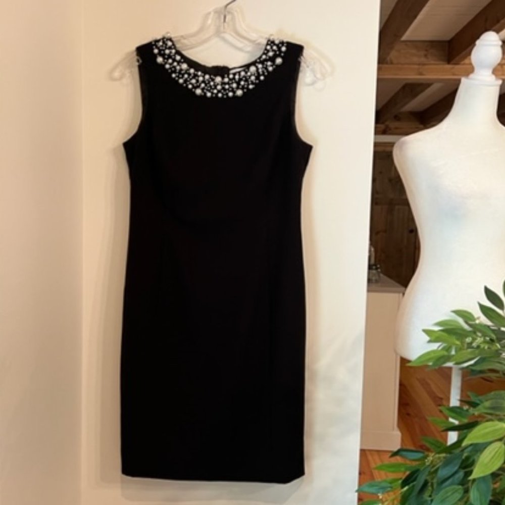 Calvin Klein Black Sheath Dress with Pearl Collar, site 8P